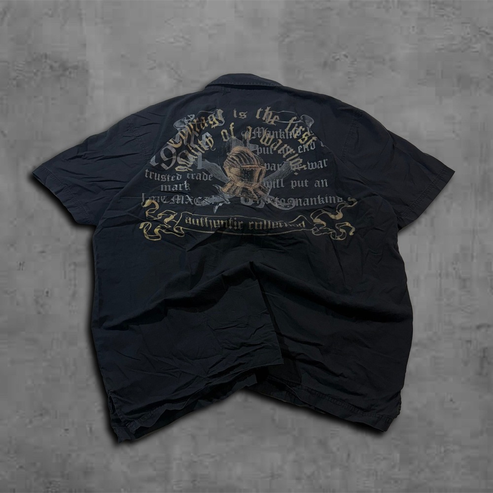 Y2K Relaxed Black Southpole Streetwear Button Up Shirt